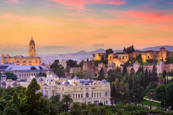 Castle in Malaga at sunset